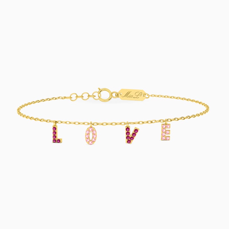 Miss L' by L'azurde Love Word Colored Stones Chain Bracelet in 18K Gold - Image 1